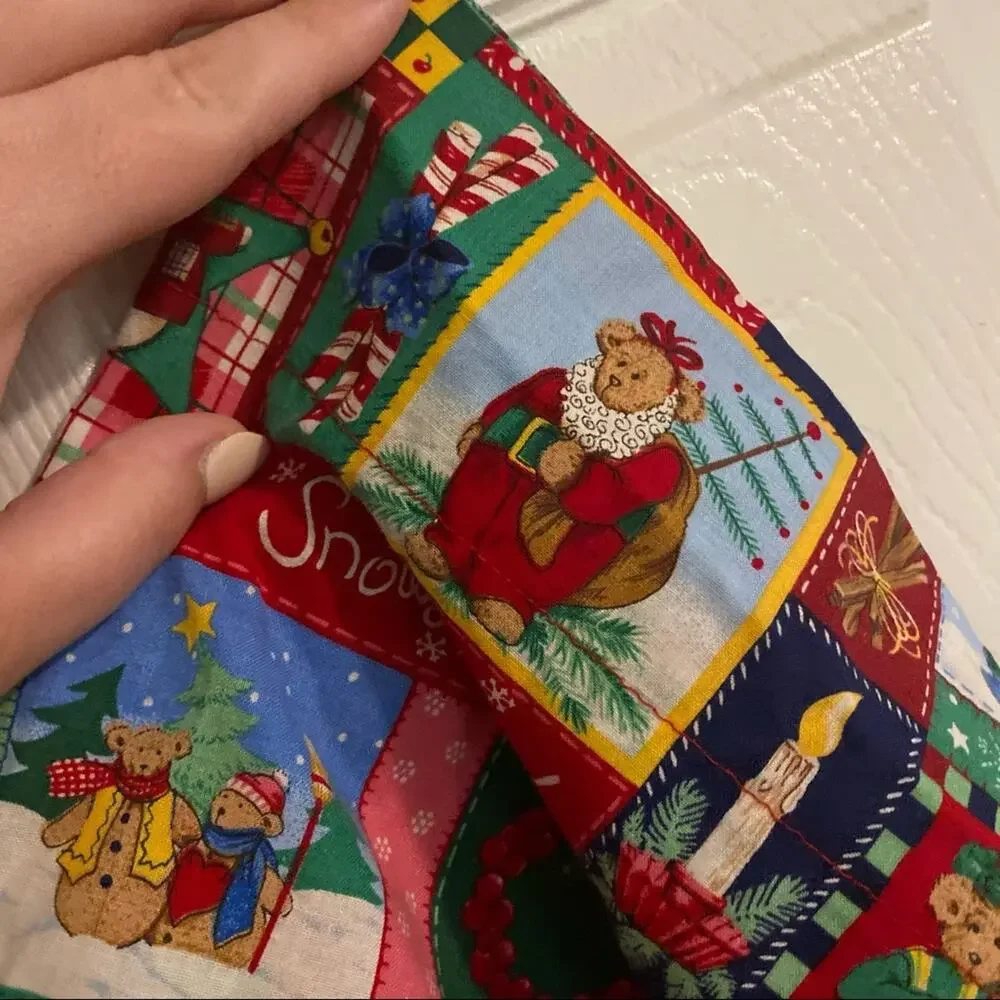 Handmade Christmas Bears & Snowman Printed Pillowcase Primitive Cottagecore